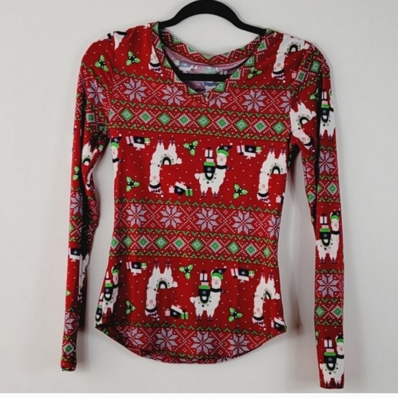 NO BOUNDARIES Christmas Holiday Longsleeve Red Shirt Size Small Llama - Picture 2 of 4
